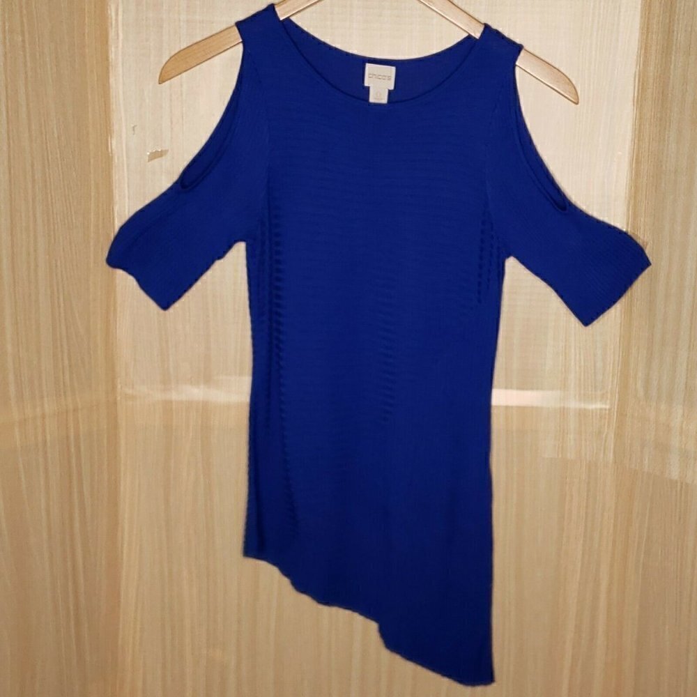 Chico's Blue Cold Shoulder Asymmetrical Tunic 4